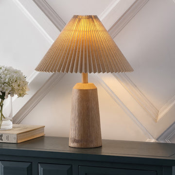 Arvid 20.5" Rustic Scandinavian Resin/Iron Lighthouse LED Table Lamp with Pleated Shade - JONATHAN Y